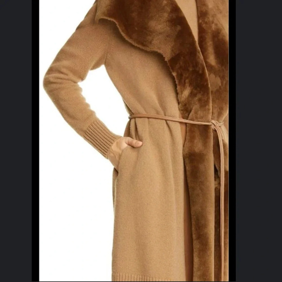NEW Lafayette 148 NY Cammello Genuine Shearling Panel Wool and Cashmere Cardigan - Picture 3 of 13